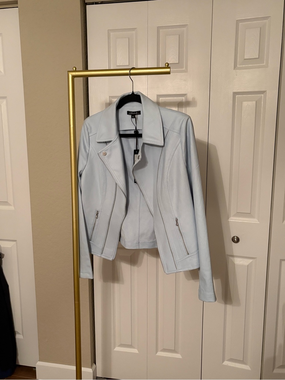 Charlie B Women’s Jacket NWT Pale Blue Moto, Size L